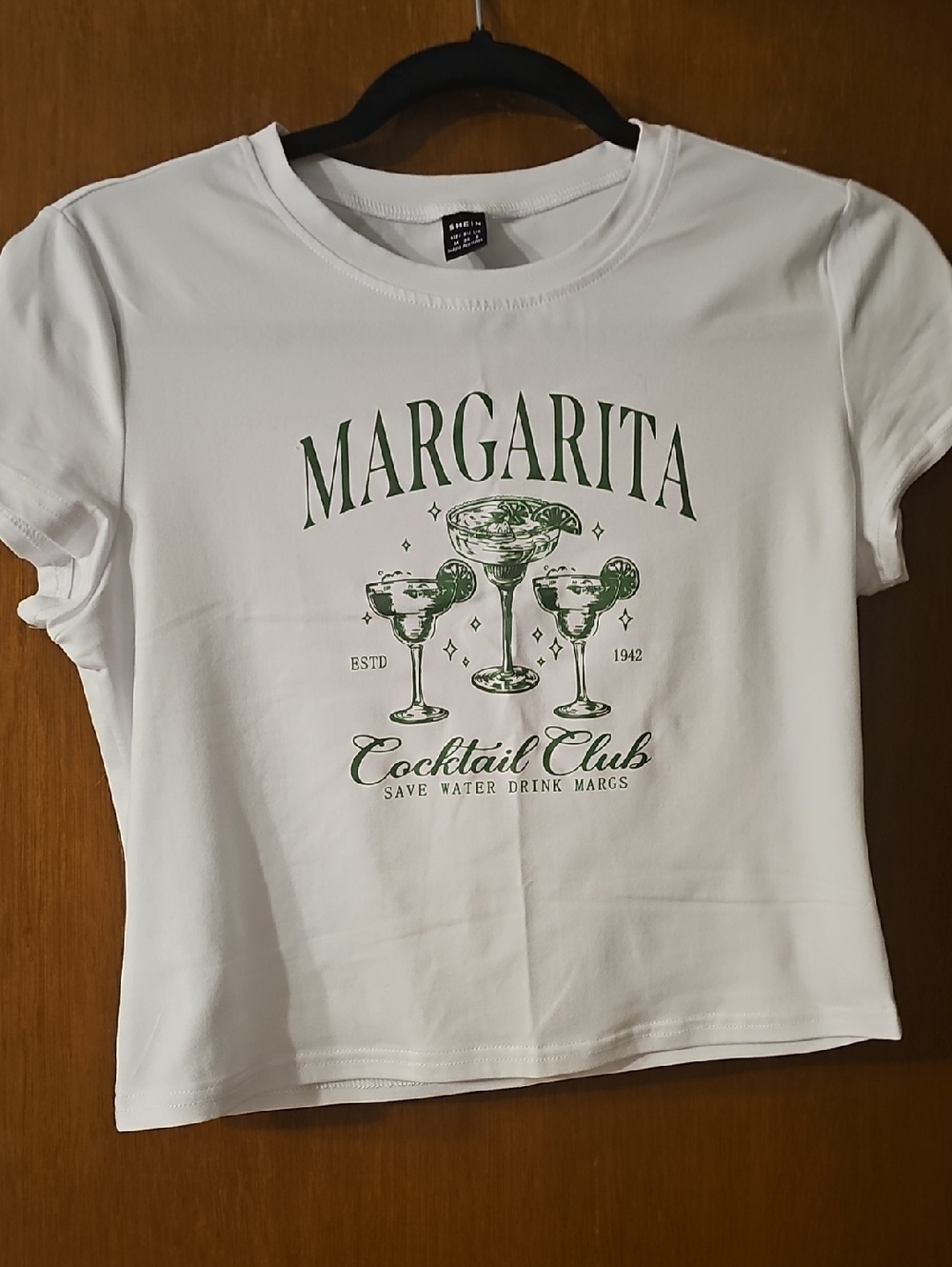 SHEIN White Crop Top with Green Margarita Graphic